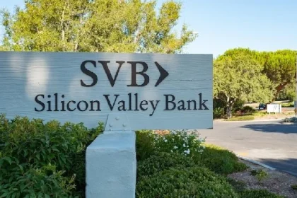 Roadside sign displaying the SVB Silicon Valley Bank logo