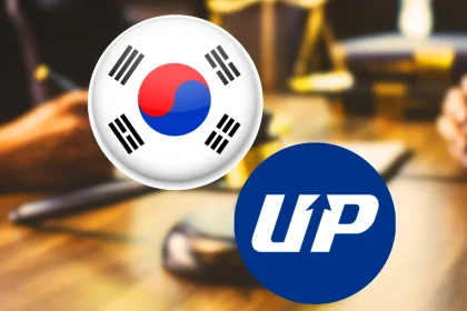 South Korean flag symbol alongside the Upbit cryptocurrency exchange logo, representing crypto regulation and trading in South Korea.