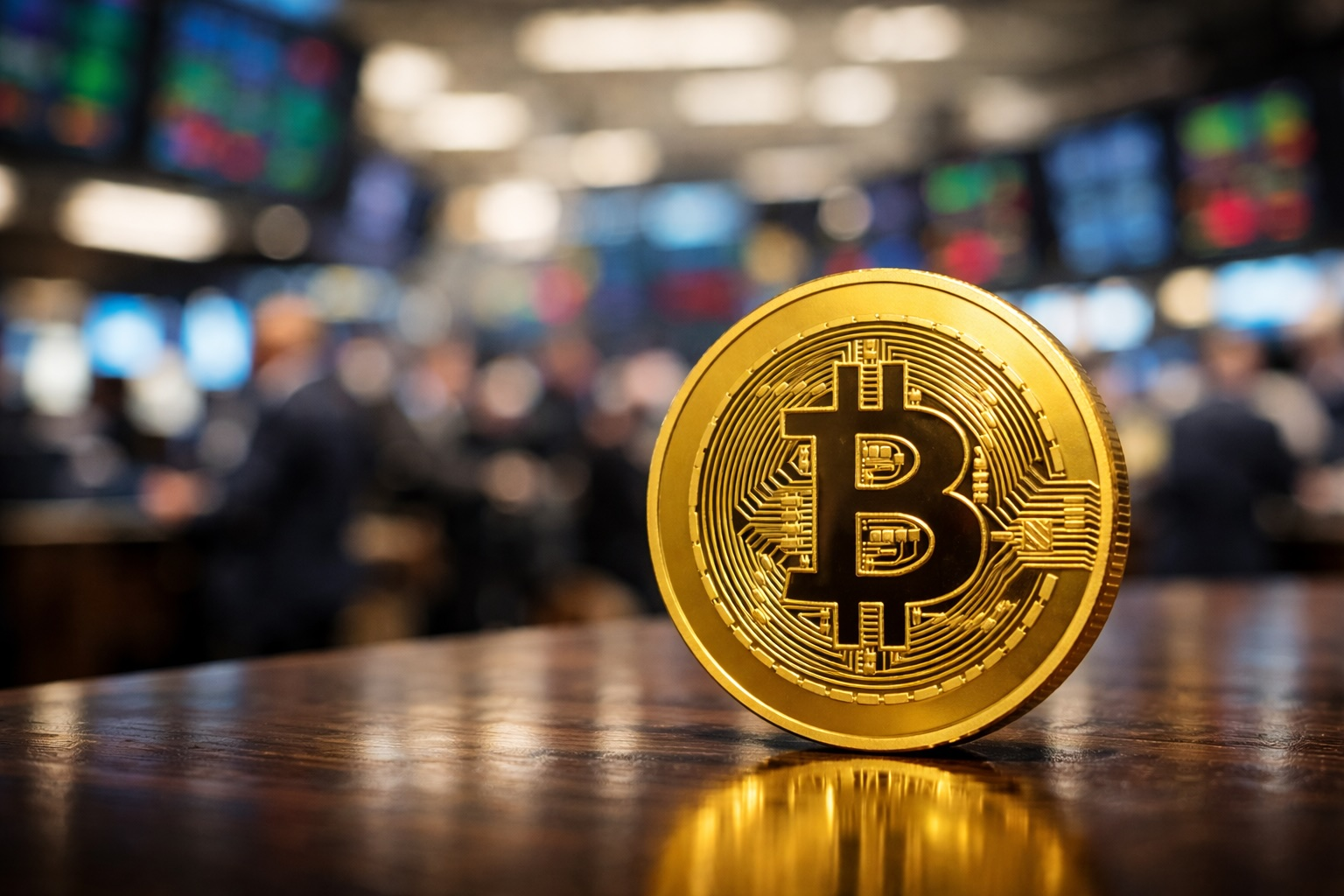 Bitcoin coin on a table 