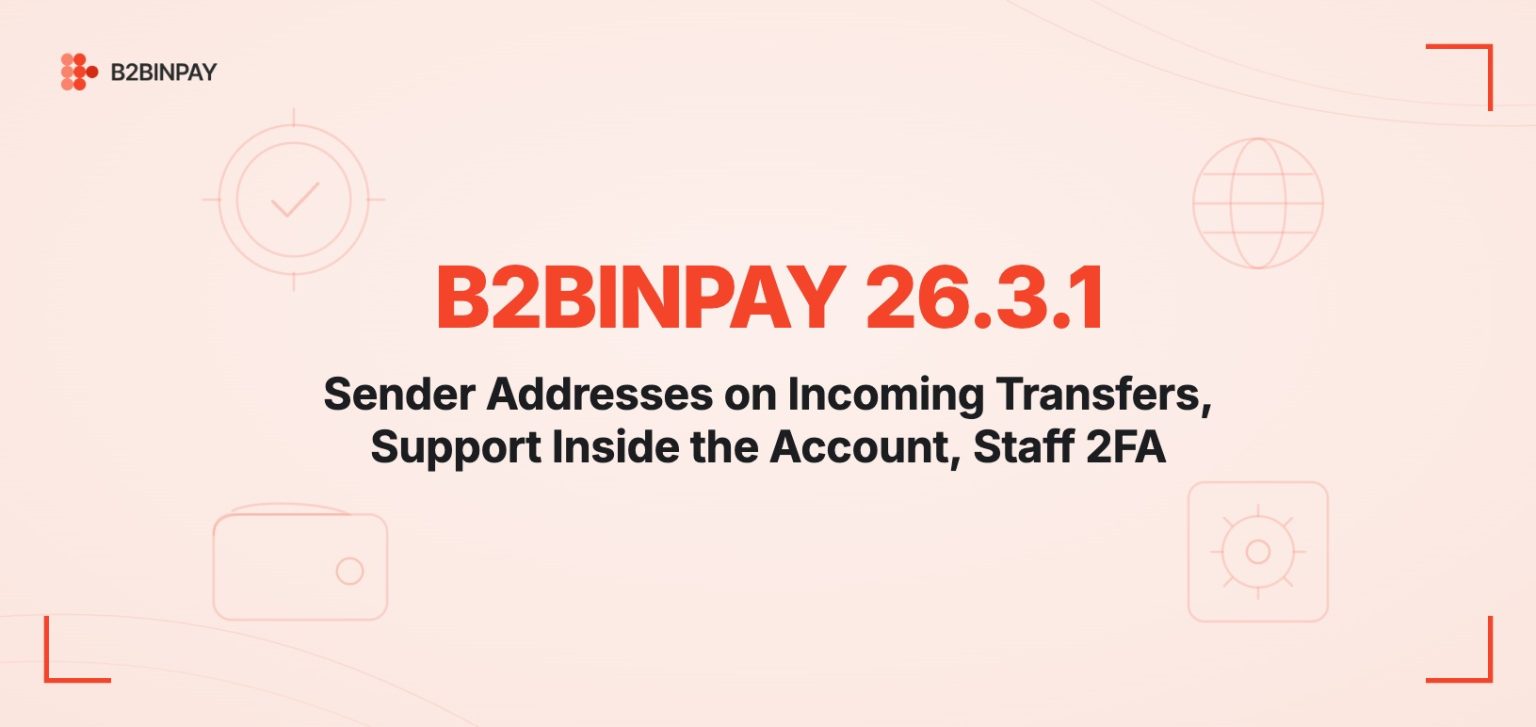 Sender Addresses on Incoming Transfers, Support Inside the Account, Staff 2FA